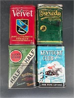 LOT FO 4 NICE OLD TOBACCO POCKET TINS VELVET