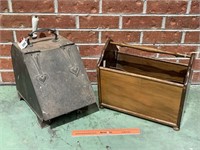 Vintage Coal Box & Timber Magazine Holder