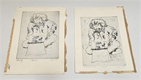 VINTAGE ETCHINGS MAN WORKING PROOFS SIGNED