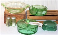 Green Depression Glassware - Bowl, S&P,
