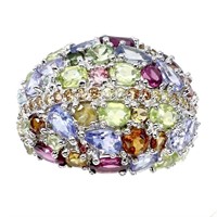 Natural Peridot Tanzanite Tourmaline Ring