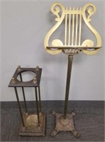 Brass music stand & umbrella stand ( missing