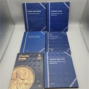 6 COLLECTORS COIN BOOKS LINCOLN, JEFFERSON &