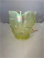 Fenton Iridescent Vaseline Glass Vase