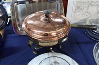 COPPER TONE CHAFING DISH IN WARMER STAND