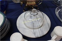 MARBLE CUTTING BOARD W/ GLASS CHEESE DOME