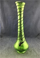 Hand Blown 19.5 Inch Art Glass Vase With Applied
