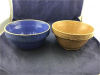 Vintage Yellow Ware USA Large Blue And Peach