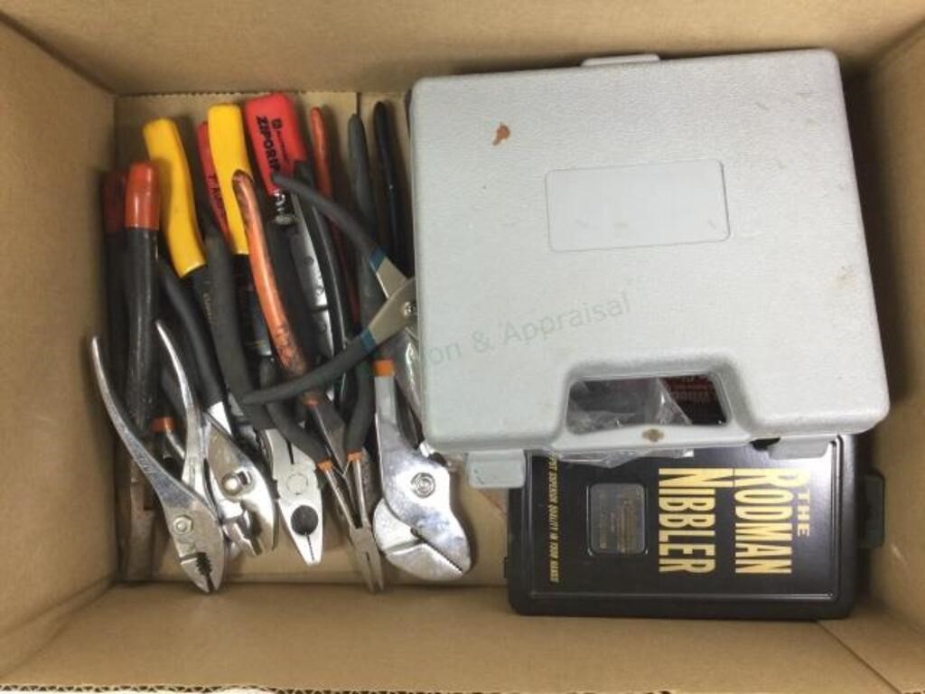 Assorted Pliers, Drill Bits, Rodman Nibbler