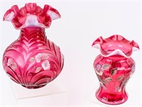 Beautiful Fenton Cranberry Hand Painted Vases
