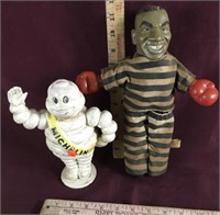 Vintage Cast Iron Michelin Man Bank & Mike Tyson