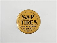 CELLULOID S&P TIRES BICYCLE ADVERTISING BUTTON