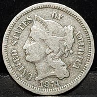 1874 Three Cent Nickel, Nice Coin