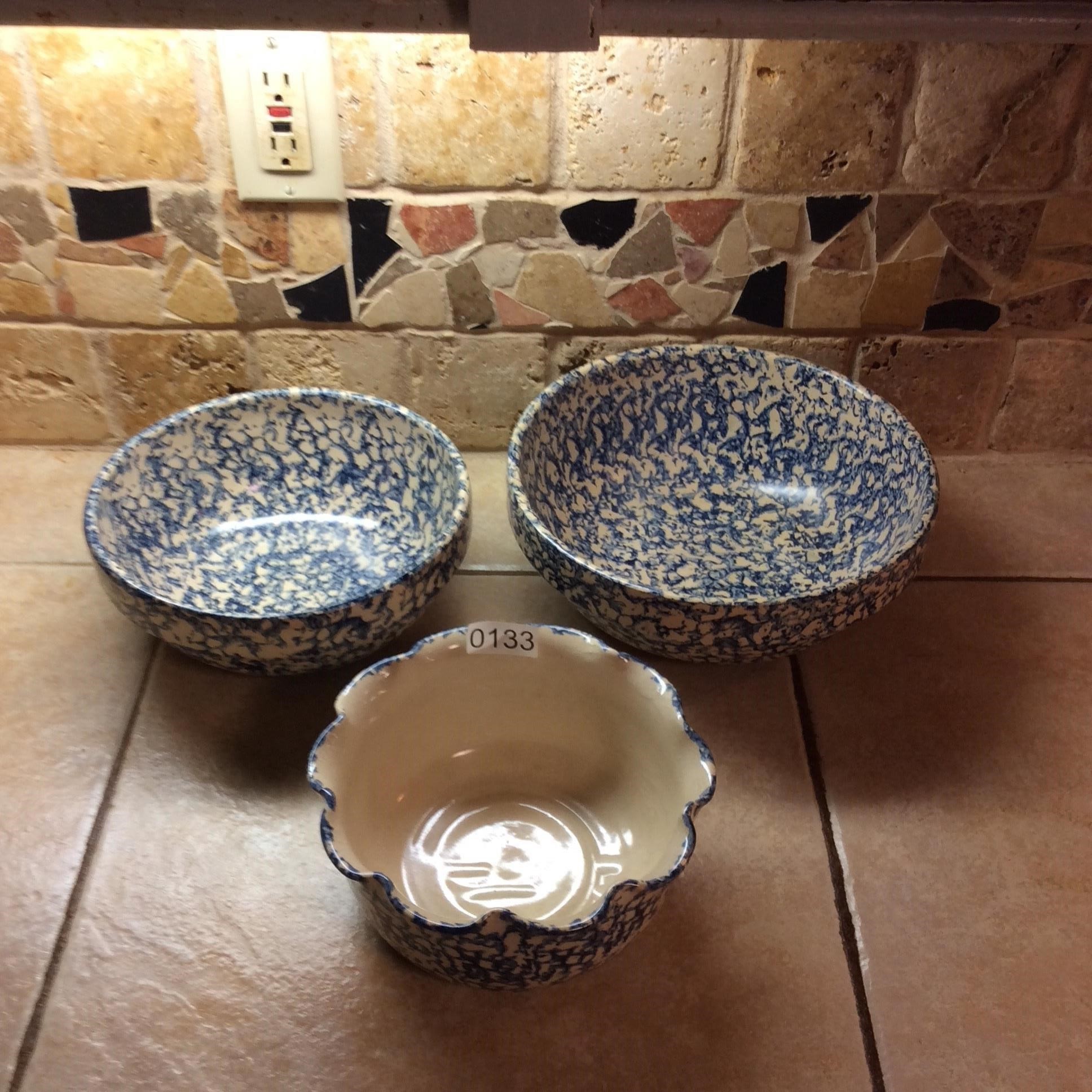 3 pieces Blue and White Marshall Pottery