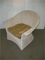 White Wicker Side Arm Chair with Cushion