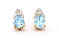 Blue Topaz & Diamonds 18K Gold Plated Earrings