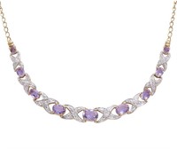 Amethyst & Diamonds 18K Gold Plated Necklace