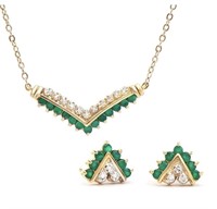 1.13TW Green Agate & Diamonds 18K Gold Plated Set
