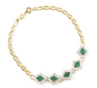 Green Agate & Diamonds 18K Gold Plated Bracelet