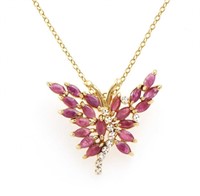 Ruby & Diamonds 18K Gold Plated Butterfly Necklace