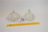 Lot of 2 Round Glass Butter Dishes w/Lids One on