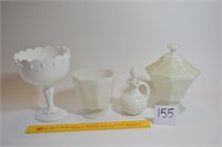 4 Pc. Lot of Milk Glass included is a Covered