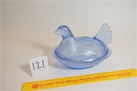 Vintage Blue Glass Hen on Nest