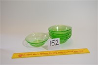 Lot of 6 Green Depression Glass Dessert Bowls