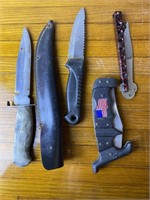 4 Knives- Switchblade, Hunting Knife & More