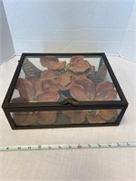 Glass Display Case w Plastic Flowers