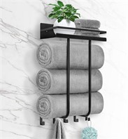SUNZOS Towel Rack w/ Shelf  5 Hooks  Black