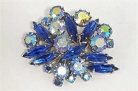 Beautiful Blue Marquise, AB Round Stones Brooch