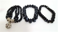 Multi-Faceted Black Glass Beaded Stretch Bracelets