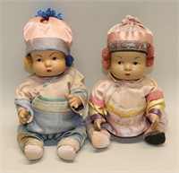 Pair 1930s Composition Chinese Dolls in Original S