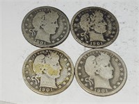 1901 Silver Barber Quarters
