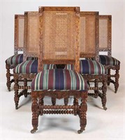 6 Cane Back Carved Chairs; Phoenix & North Wind