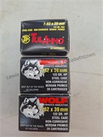 TULAMMO 7.62x39, one box 124GR FMJ, two boxes of