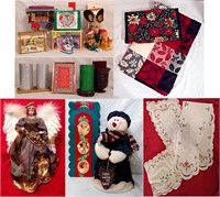 Large Lot CHRISTMAS ORNAMENTS, DECORATIONS & LINEN