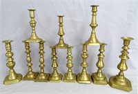 Pair brass candlesticks, 19th century & several