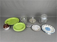 Glass Candy Dishes, Green Plates