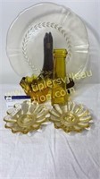 Yellow candle stands, vase, flower bowl and