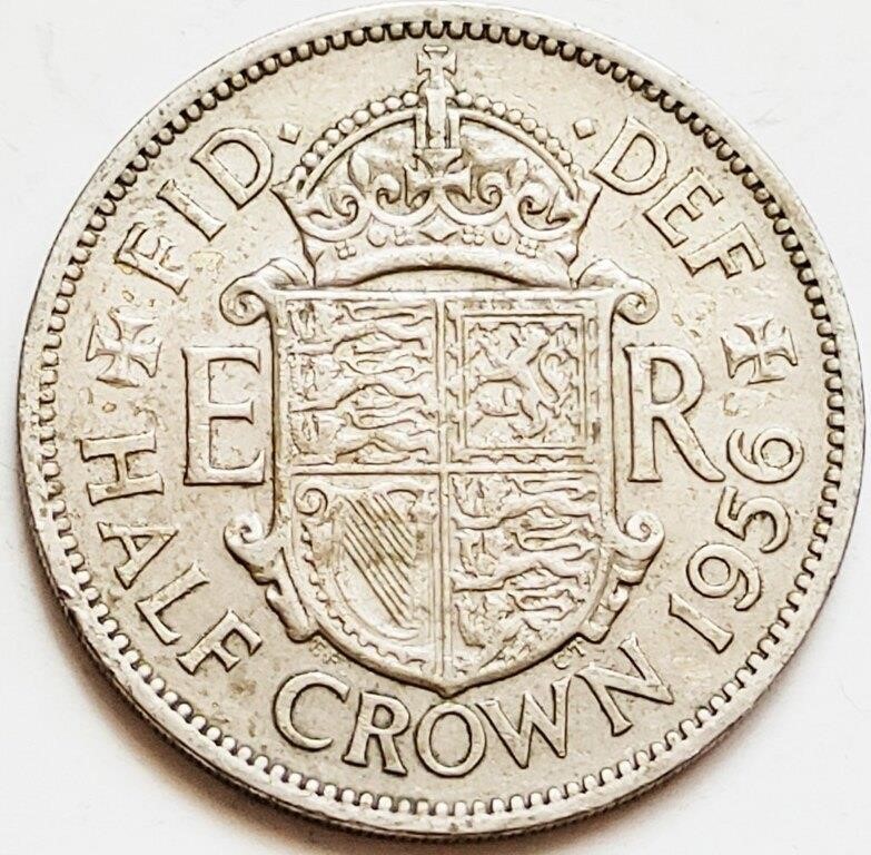 UK 1956 Elizabeth II HALF CROWN coin 32mm