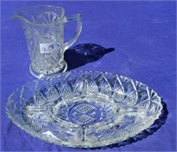 Pressed glass jug and divisional bowl