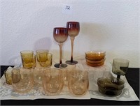 5 Crackle Glass Stemless Wine, Amber Glass Bowls +