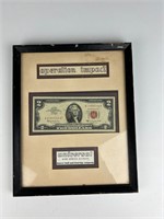 Framed Two dollar bill red seal