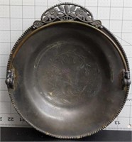 Antique 9x10x1 metal dish with handle