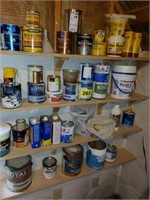 CONTENTS OF SHELVES- PAINTS- STAINS