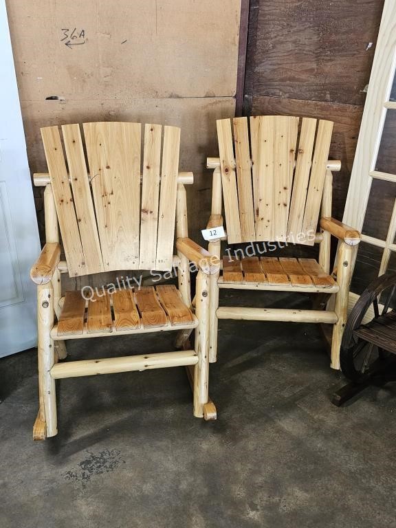 2pc aspen wooden rocking chairs (damaged)