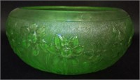 Uranium Depression Glass Floral Bowl, 6" x 3"