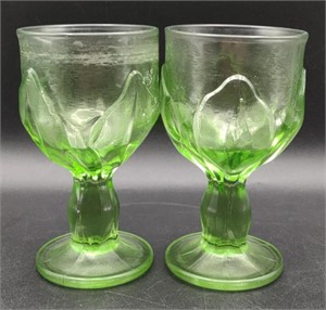 Green Depression Glass Goblets, 3" x 5.5"